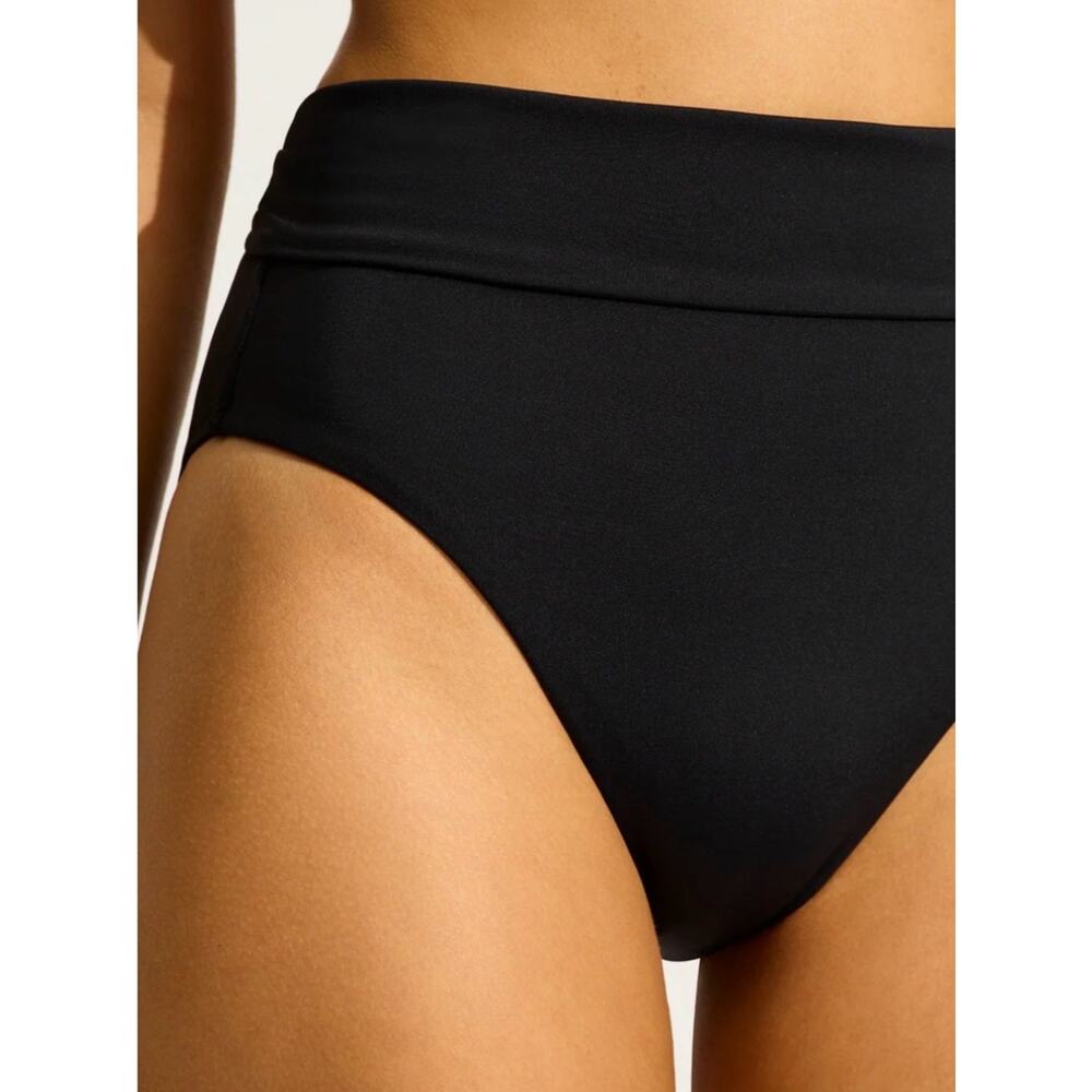 NWT Seafolly Roll Top High Waisted Bikini Bottom Black Wet Look Faux Leather 8 - Picture 5 of 16